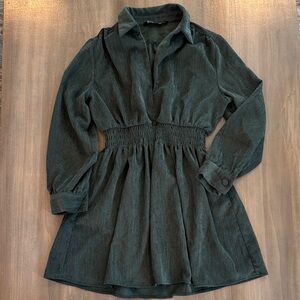 Zara Forest Green Corduroy Long Sleeve Mini Dress